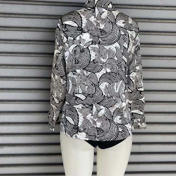 Investments Black and White Abstract Button Down Shirt Size 12 - Picture 9 of 11